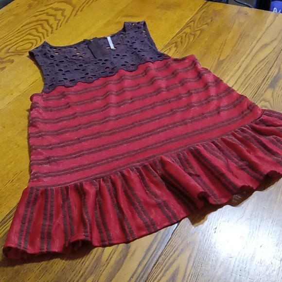 Free People Womens S P SMALL PETITE Tank Top Summer Peplum Boho Preowned Eyelet - Picture 2 of 8